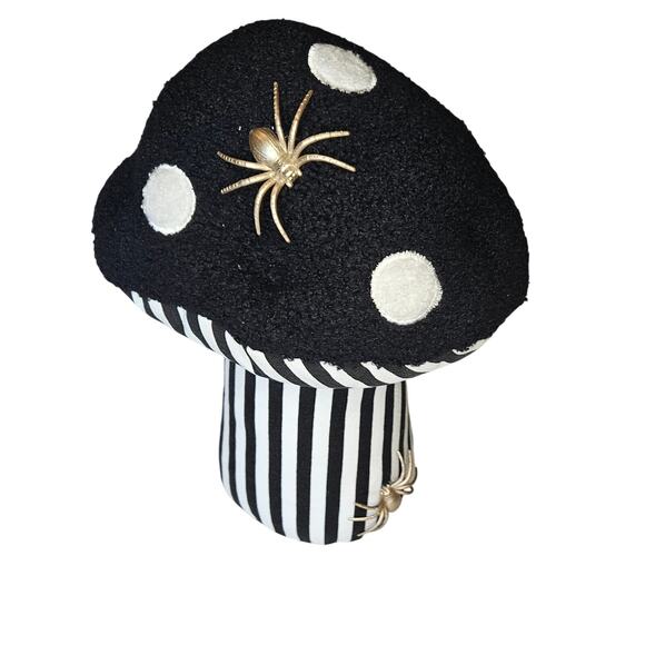 Martha Stewart Halloween Black White Striped Mushroom Gold Spiders Weighted Bott - Picture 1 of 6